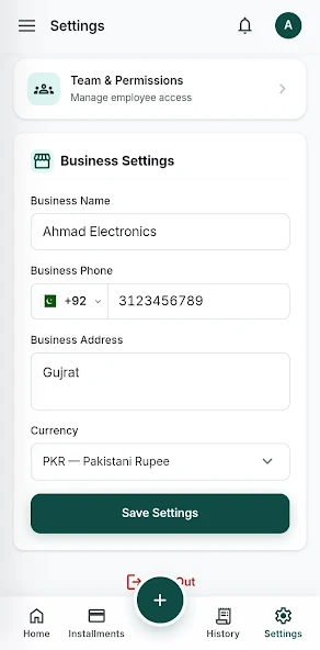 Business settings and team permissions
